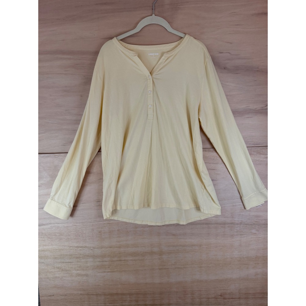 Lands End Womens XL Yellow Long Sleeve Henley Cotton Modal Blend Top